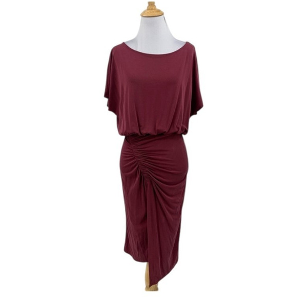 Moulinette Soeurs Dress Womens 2XSP Petite Wine Ruched Boat Neck Bodycon Blouson - Picture 1 of 13